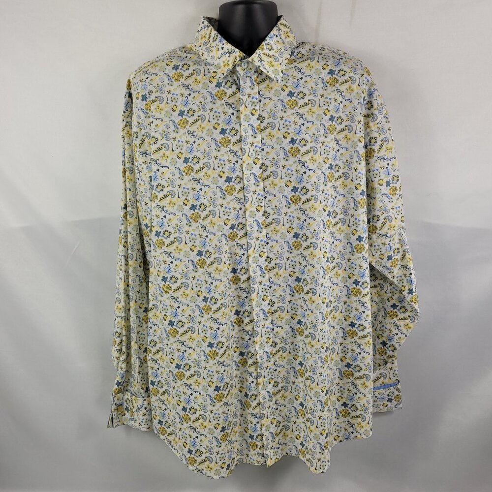 Bugatchi Uomo Retro Paisley Long Sleeve Button-Up Dress Shirt size Mens 2XL